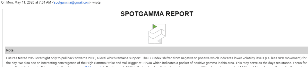 SpotGamma subscriber note from 5/11/2020